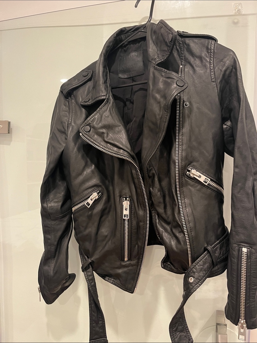 All saints MILLeNIaL chic moto Leather Biker Jacket with Silver Zippers